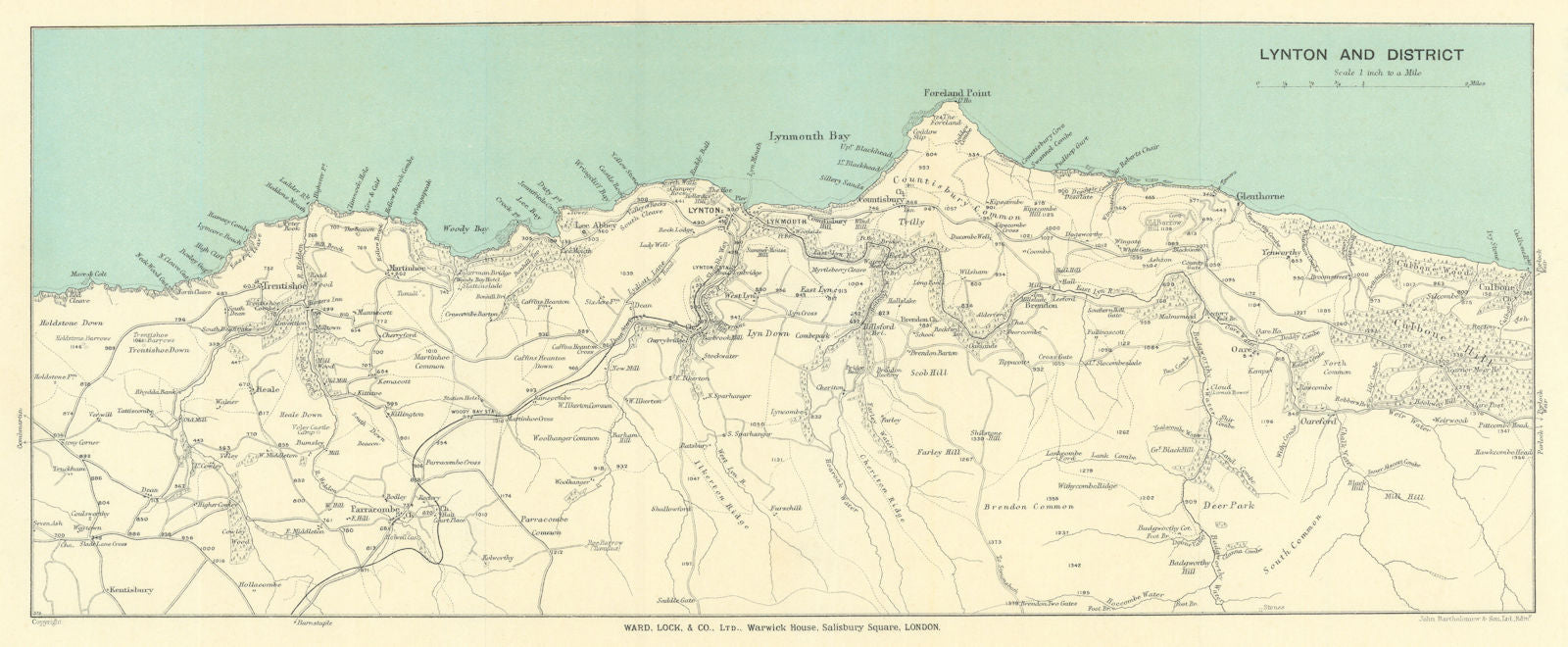 LYNTON & DISTRICT. Exmoor coast vintage tourist map. Devon. WARD LOCK 1927